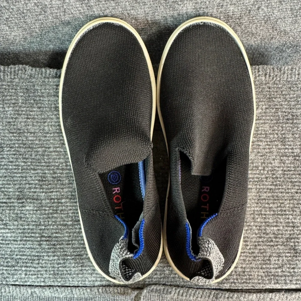Rothys The Sneaker Black Solid Slip On Knit Shoes Size 4K